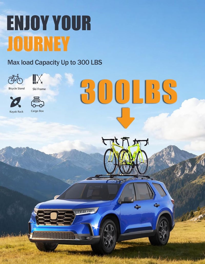 KINGGERI 300lbs Lockable Roof Rack Cross Bars Compatible with Honda Pilot 2023-2026 Sport TrailSport Touring Elite with Raised Rails (Not for LX & EX-L), Aluminum Crossbars Rooftop Racks Carrier - Image 3